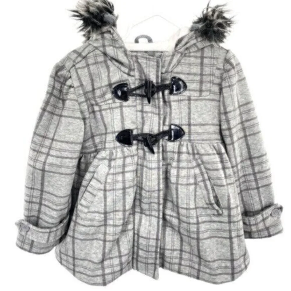 Me Jane Mini Grey Plaid Toggle Pea Coat